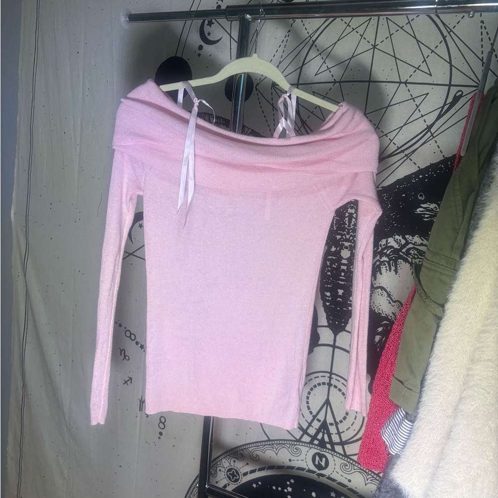 Light pink Off the shoulder Thin Sweater